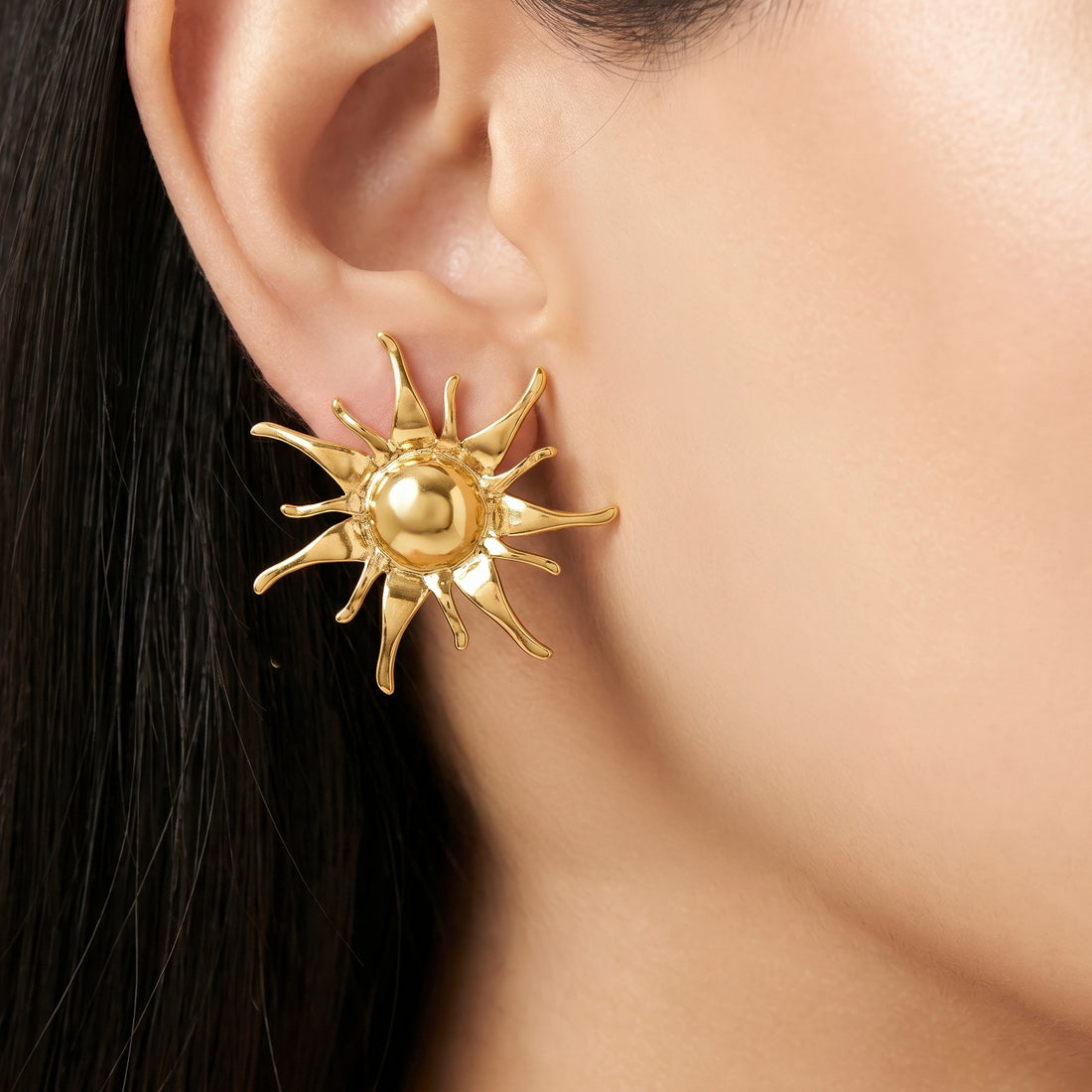 PRAO Earrings Anti-Tarnish Sun Studs