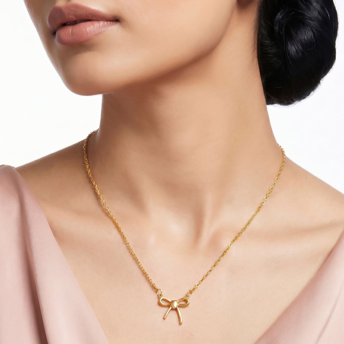 PRAO Necklace Anti-Tarnish Bow Pendant