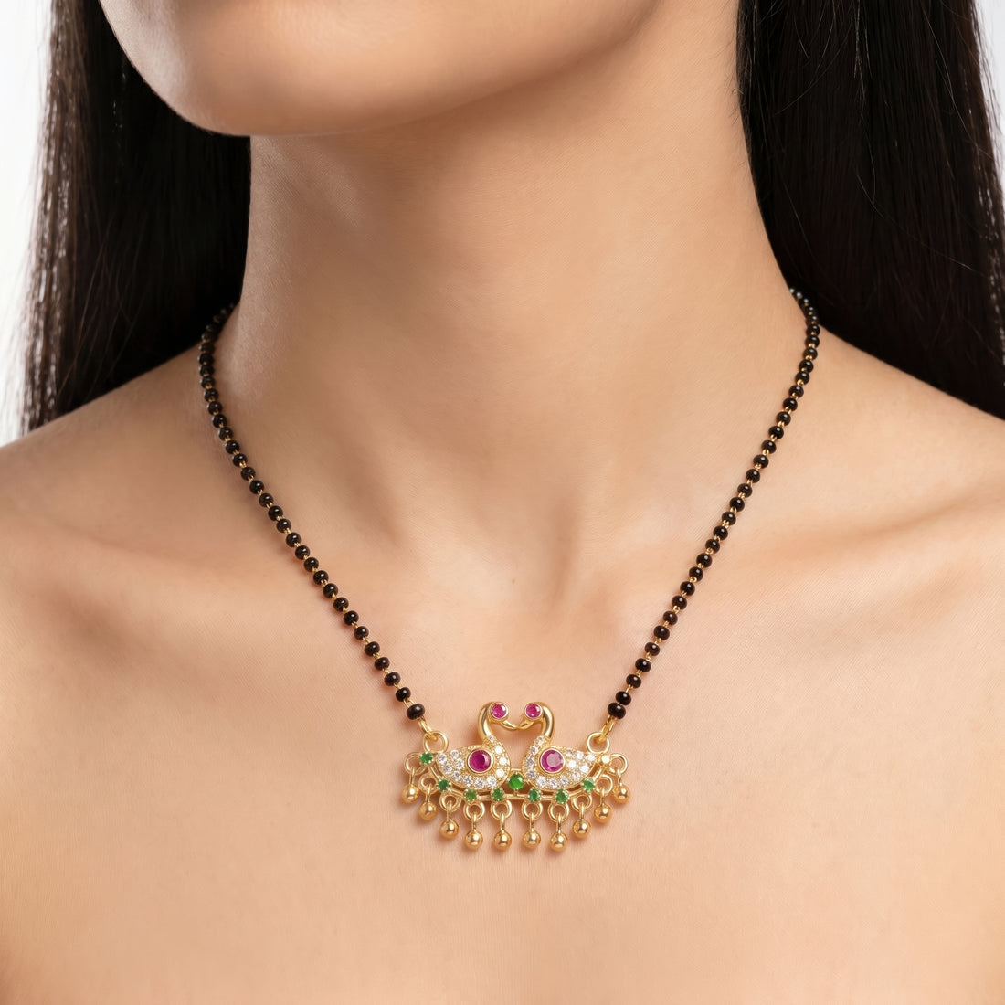 PRAO Necklace Anti-Tarnish Dual Swan Stone Accent Mangalsutra