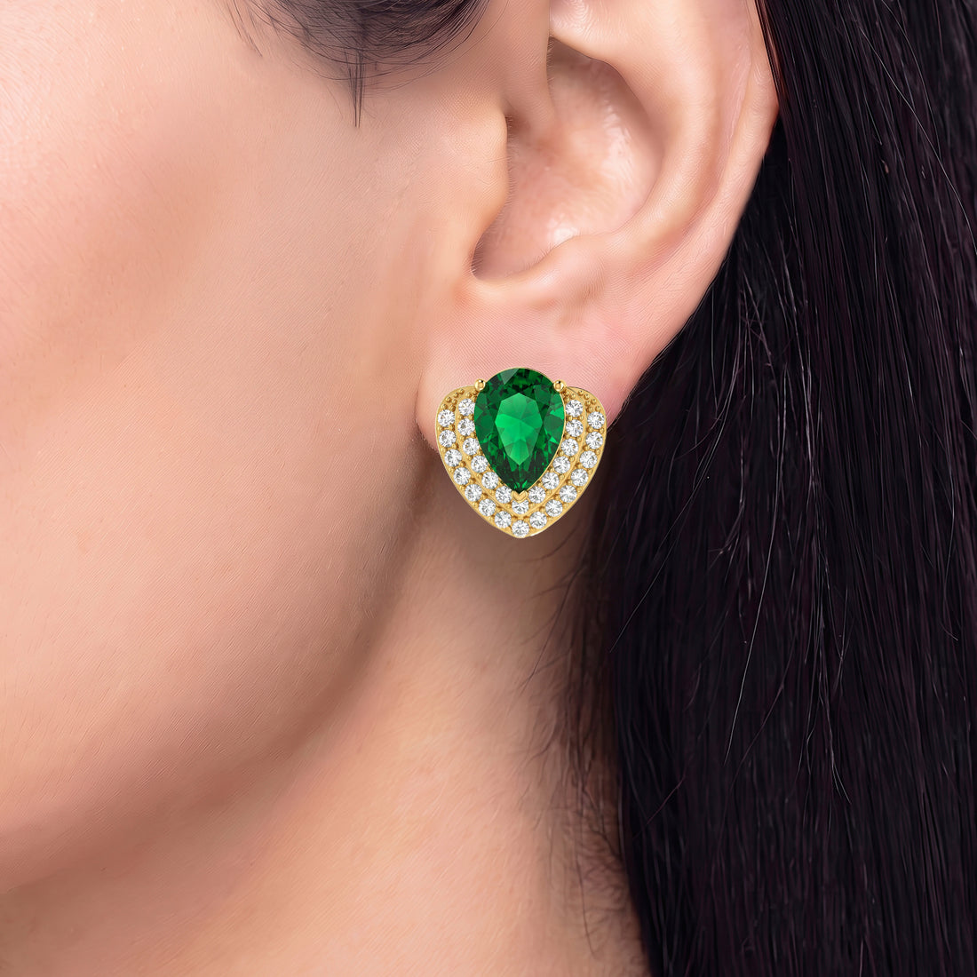 PRAO Earrings Anti-Tarnish Green Heart Studs