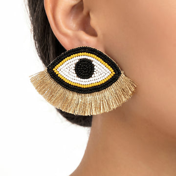 PRAO Earrings Anti-Tarnish Embroidered Yellow Evil Eye Statement