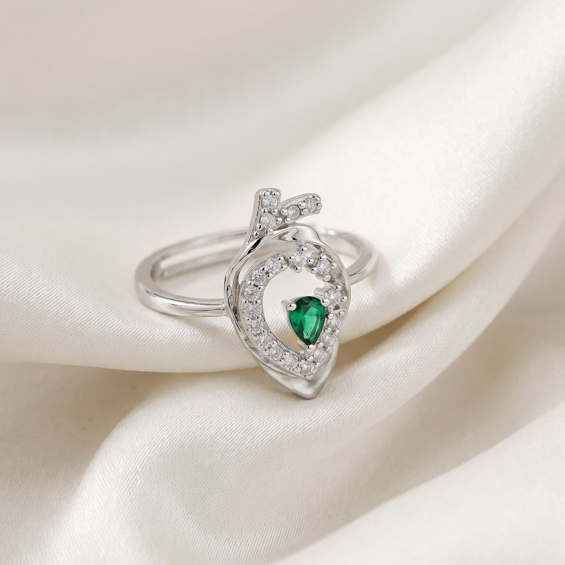 PRAO Ring Anti-Tarnish Teardrop Green Gemstone (Adjustable Size)