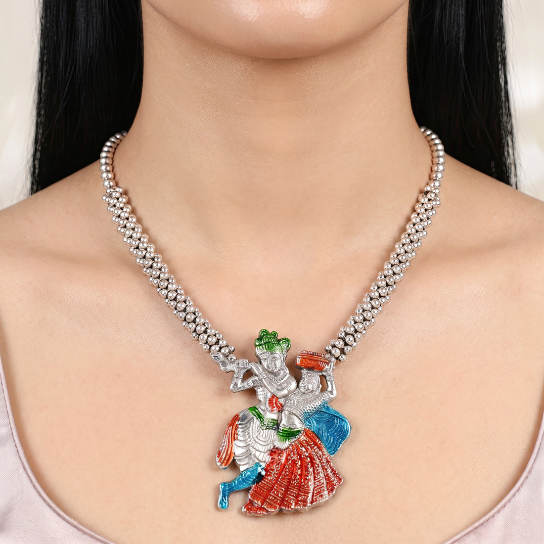 PRAO Necklace Anti-Tarnish Oxidized Radha Krishna