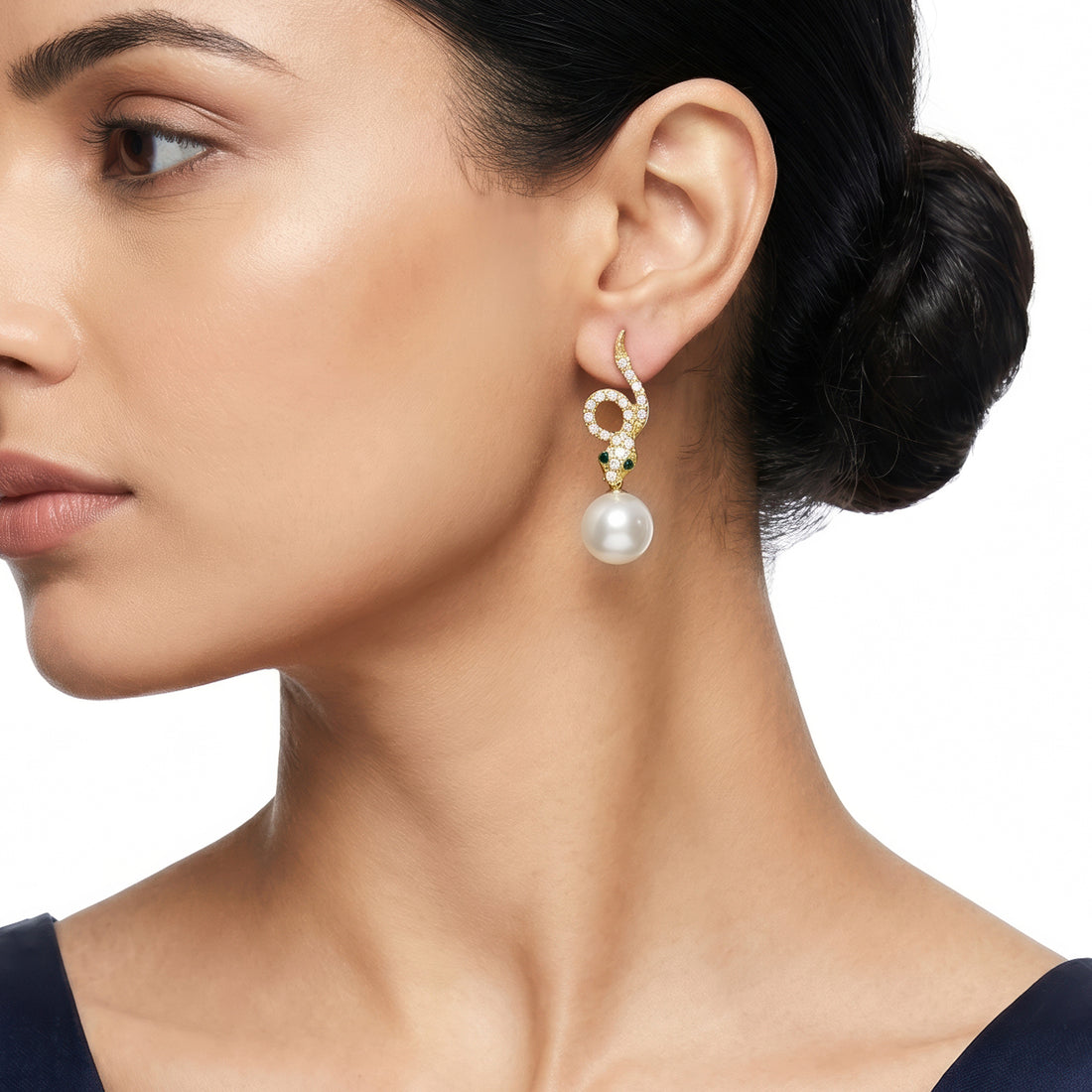 PRAO Earrings Anti-Tarnish Wave Crystal Pearl Drop