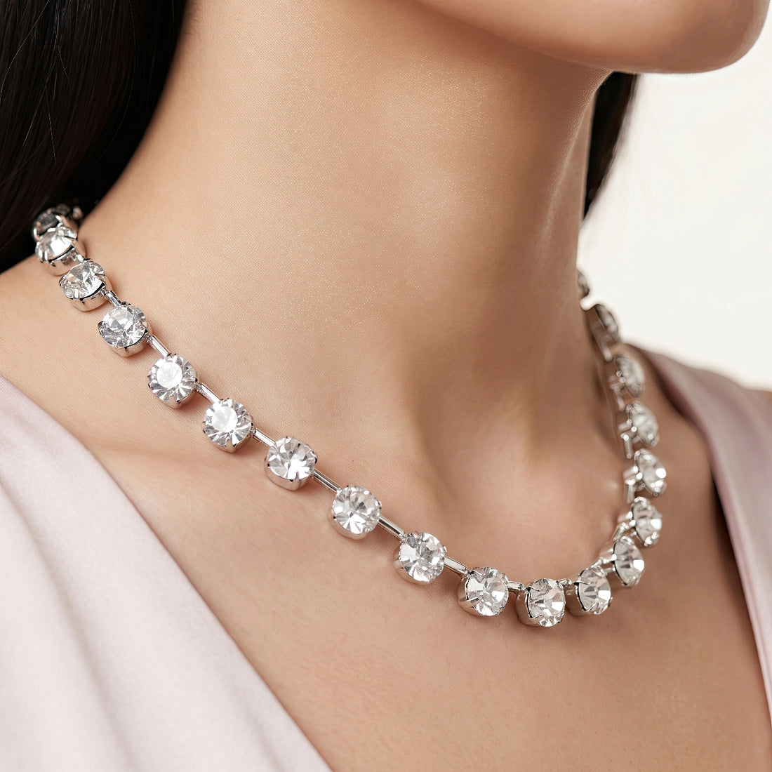 PRAO Necklace Anti-Tarnish Crystal Beaded Choker