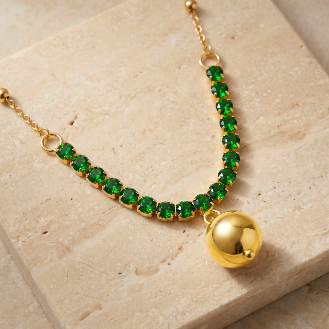 PRAO Necklace Anti-Tarnish Emerald Ball Pendant