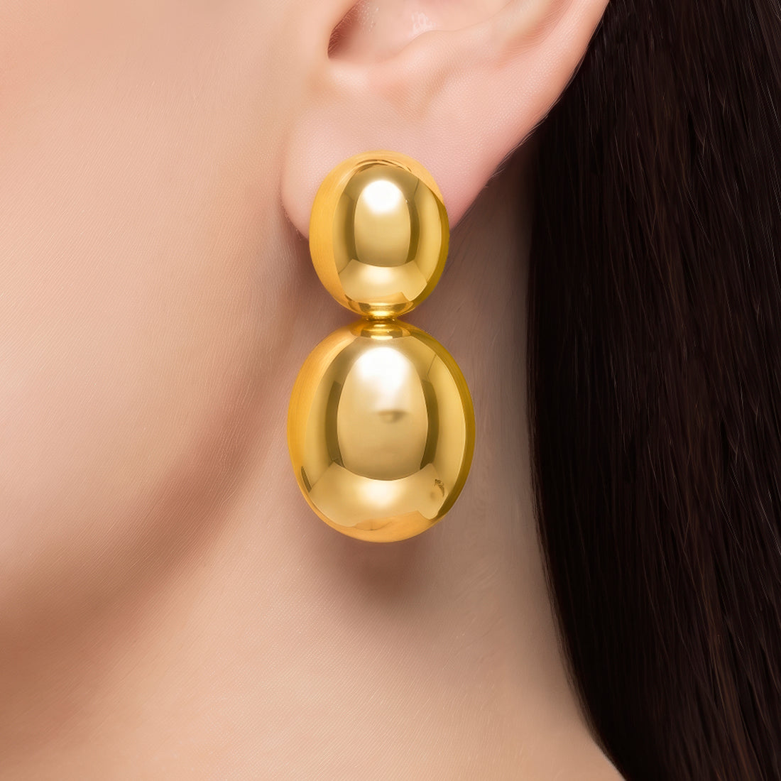 PRAO Earrings Anti-Tarnish Double-Drop Oval