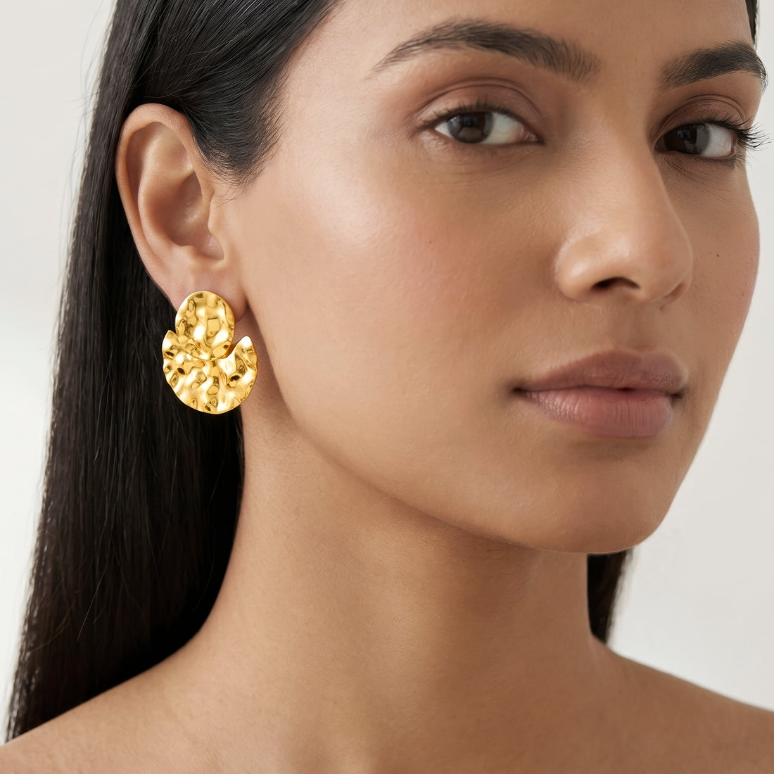 PRAO Earrings Anti-Tarnish Tiered Hammered Disc Drop