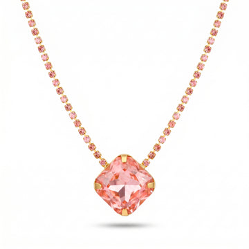 PRAO Necklace Anti-Tarnish Oversized Cushion-Shaped Rhinestone Chain Pendant