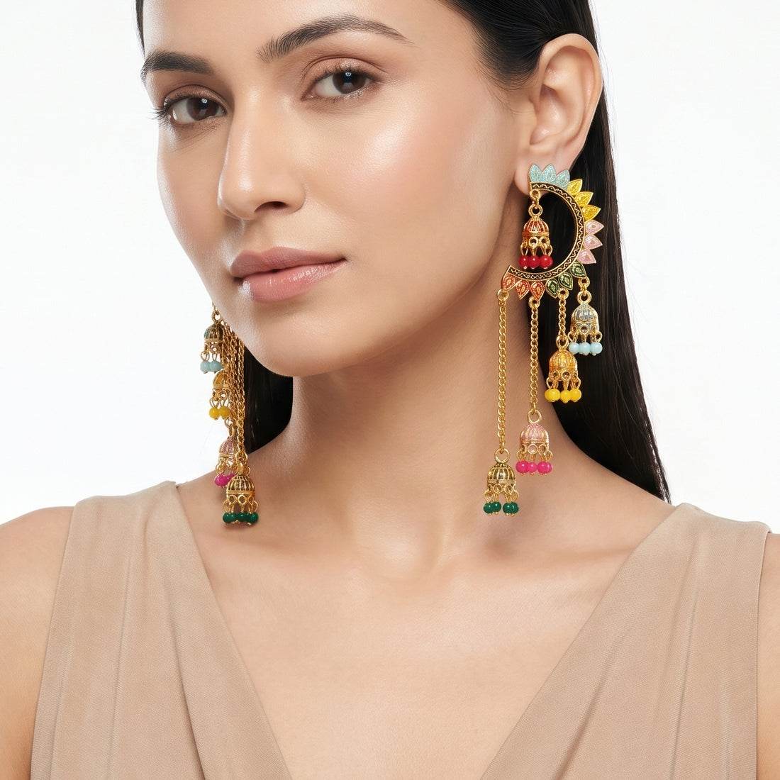 PRAO Earrings Anti-Tarnish Multi-Colored Filigree Jhumka With Enamel & Bells