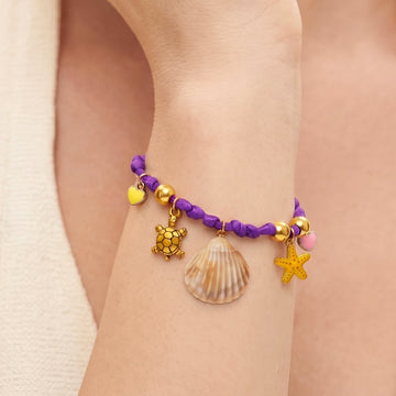PRAO Bracelet Cum Anklet Anti-Tarnish Seashell, Turtle & Starfish Charms Chain (Adjustable Size)