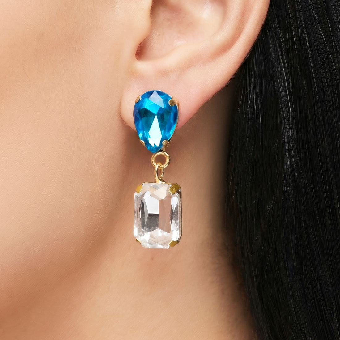 PRAO Earrings Anti-Tarnish Aquamarine Crystal Dangles