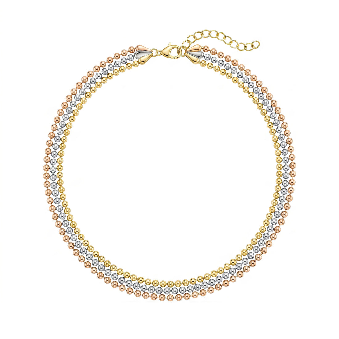 PRAO Necklace Anti-Tarnish Gold, Rose Gold & Silver Triple Layer Chain Set