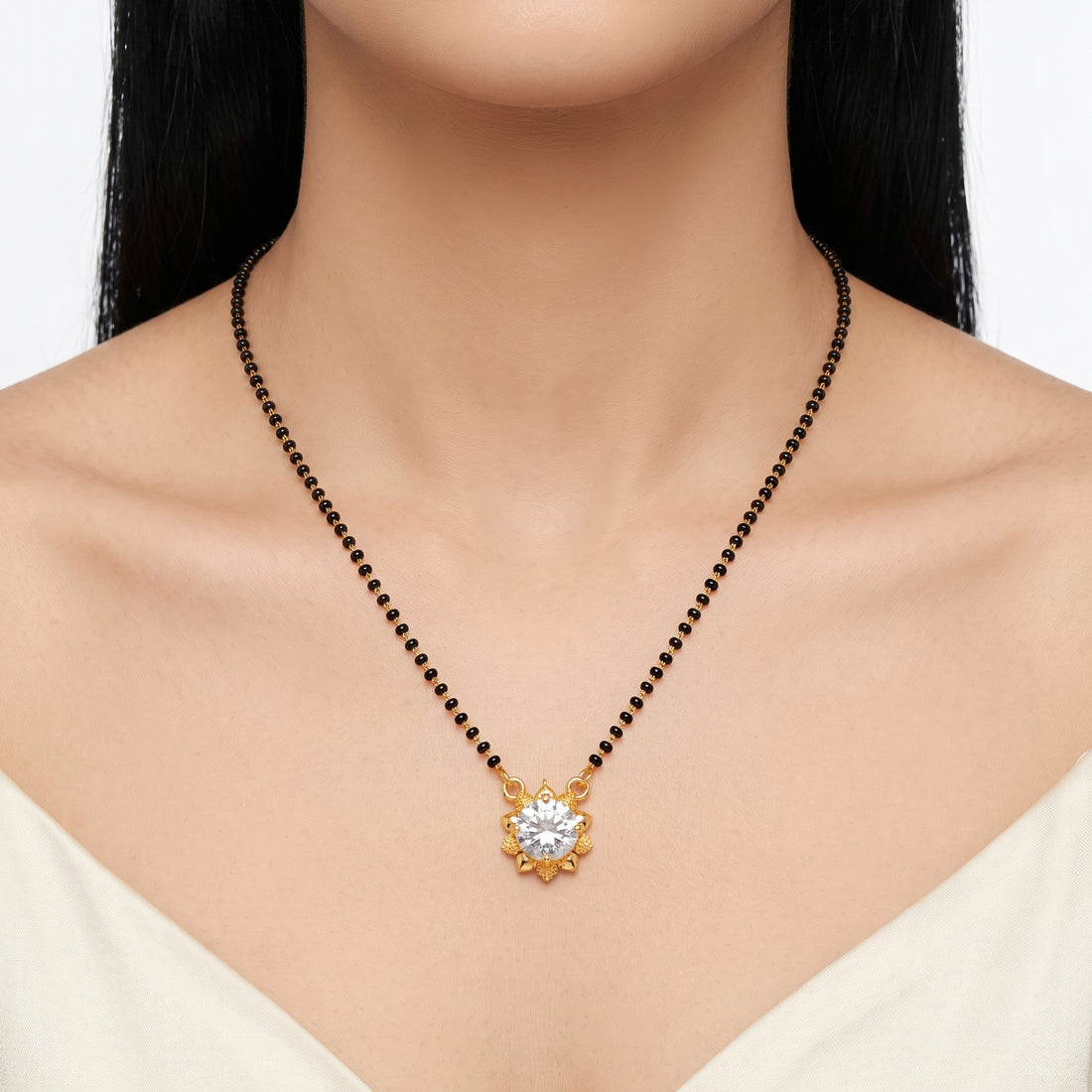 PRAO Necklace Anti-Tarnish Mangalsutra With Sunburst Pendant And Light Blue Stone