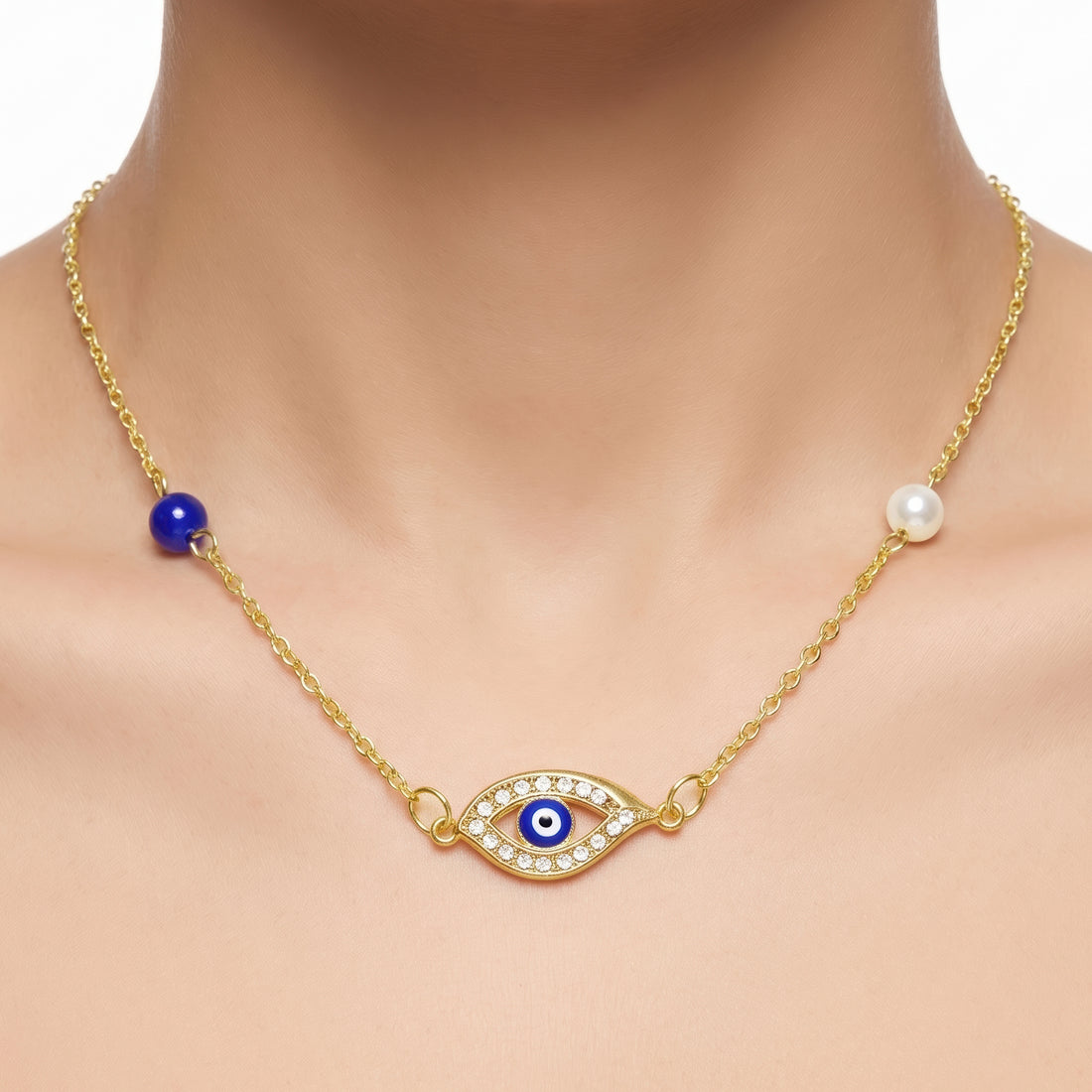 PRAO Necklace Anti-Tarnish Evil Eye Pearl Pendant Chain