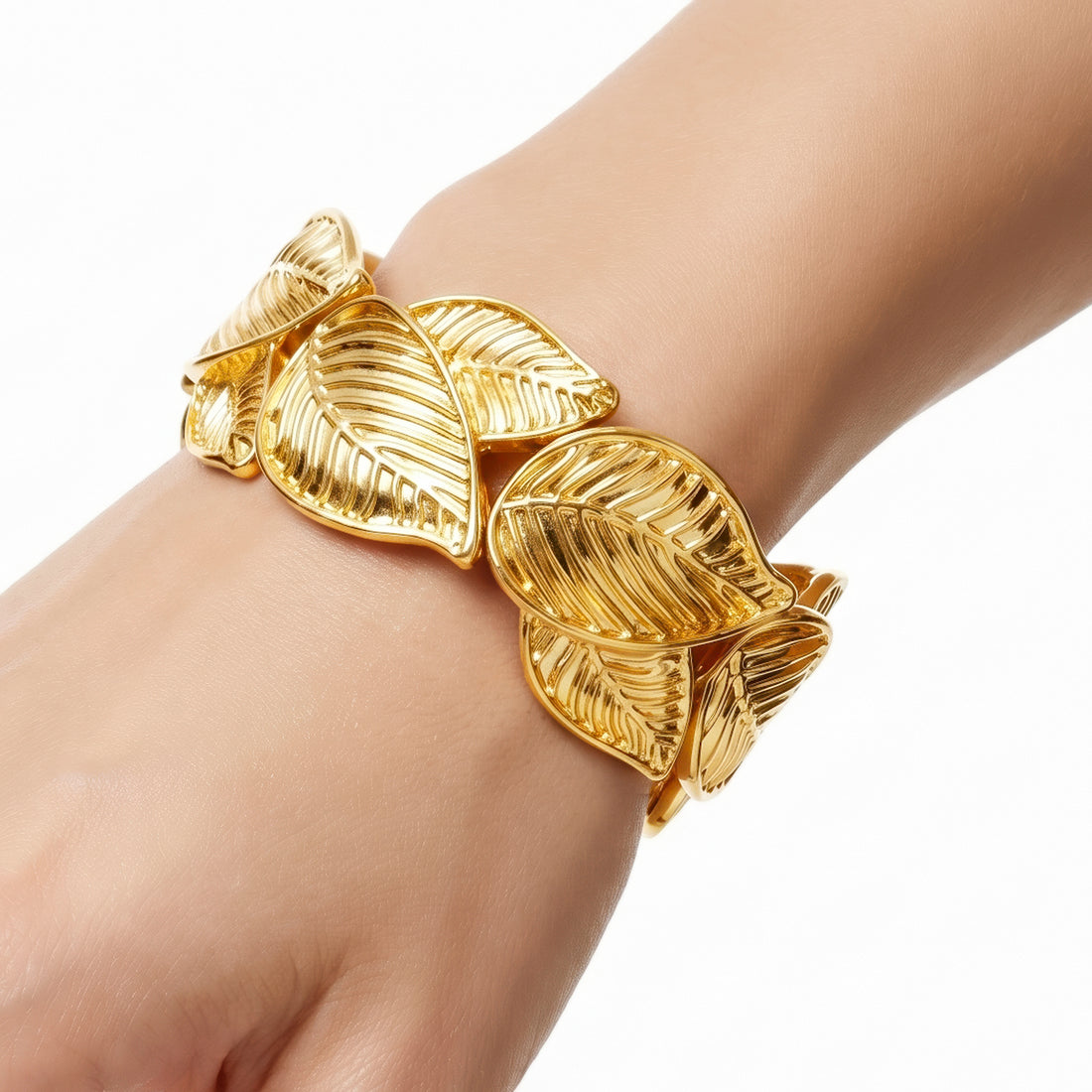 PRAO Bracelet Anti-Tarnish Textured Laurel Leaf Stretch (Adjustable Size)