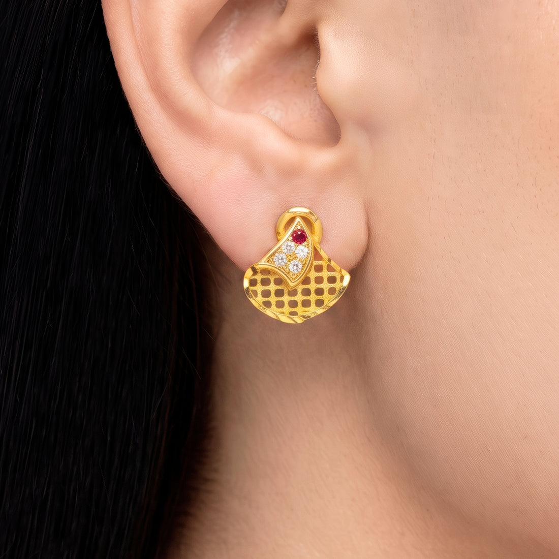 PRAO Earrings Anti-Tarnish Fan Crystal Studs