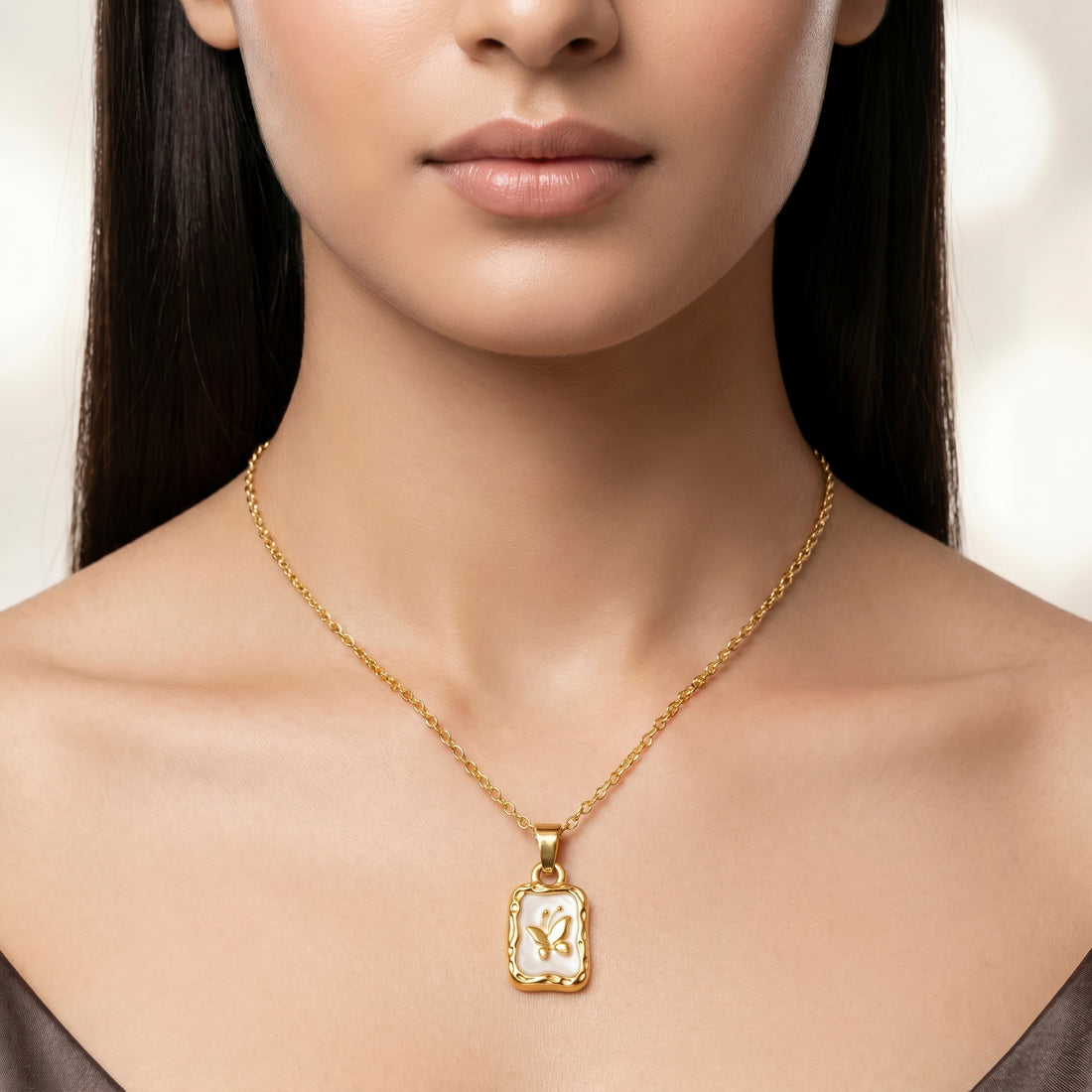 PRAO Necklace Anti-Tarnish White Enamel Butterfly Pendant