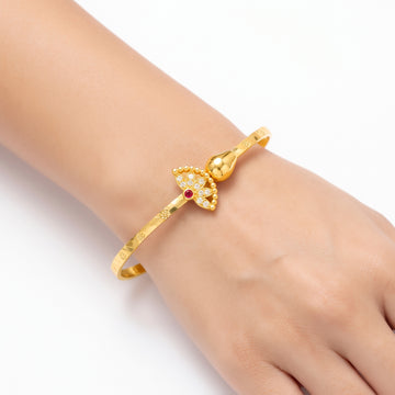 PRAO Bracelet Anti-Tarnish Floral Motif Stone-Accented Bangle (Adjustable Size)