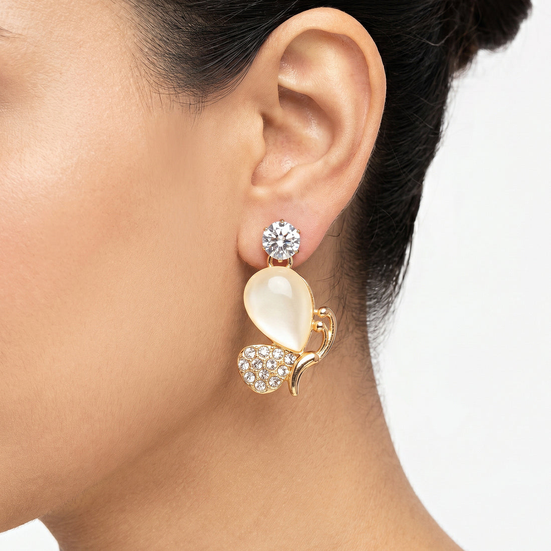 PRAO Earrings Anti-Tarnish Mini Mona Lisa & Crystal Bird Studs