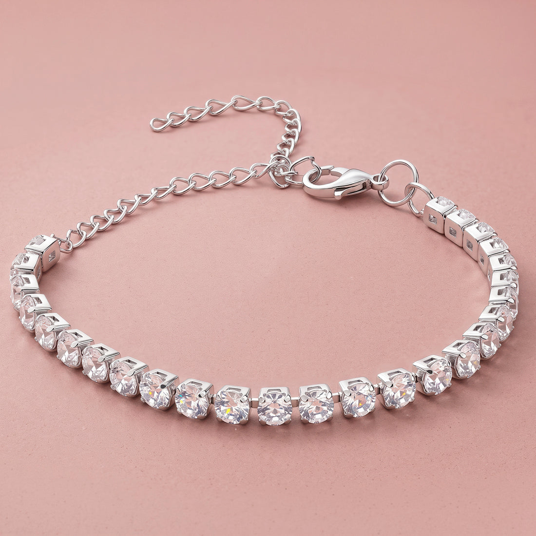 PRAO Bracelet Anti-Tarnish Silver Plated Round Crystals (Adjustable Size)