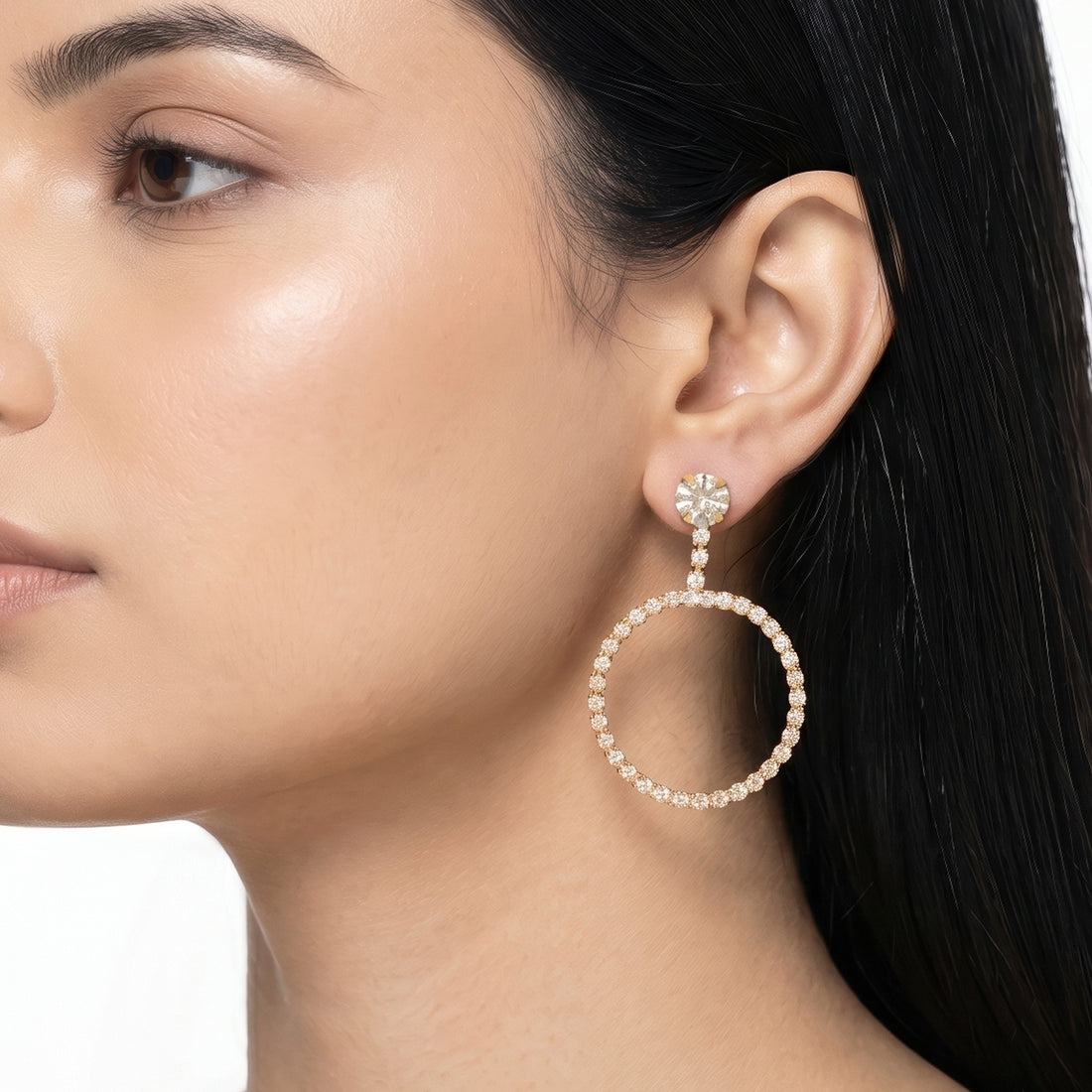PRAO Earrings Anti-Tarnish Crystal-Encrusted Hoops