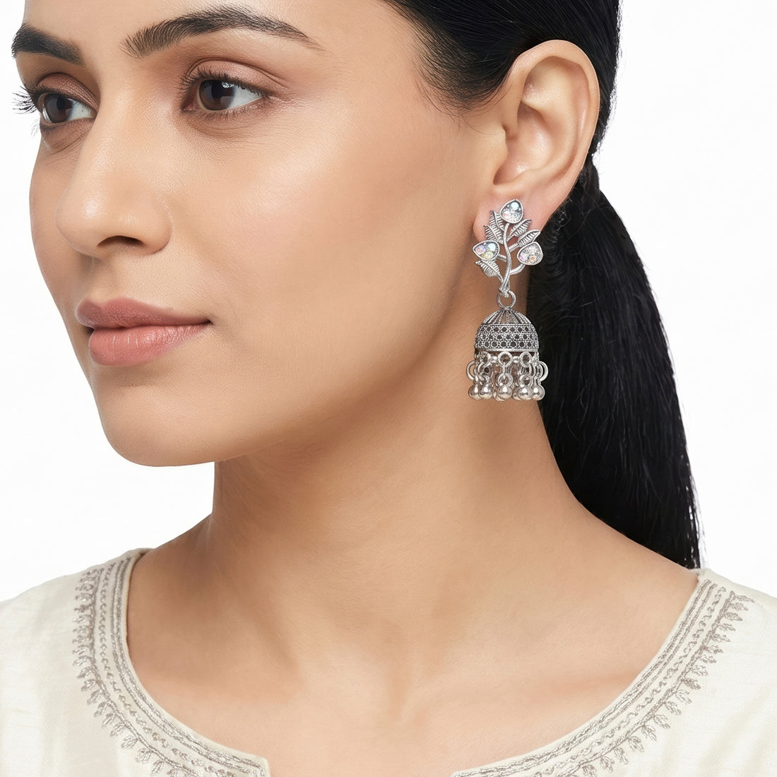 PRAO Earrings Anti-Tarnish Antique Peacock Jhumka