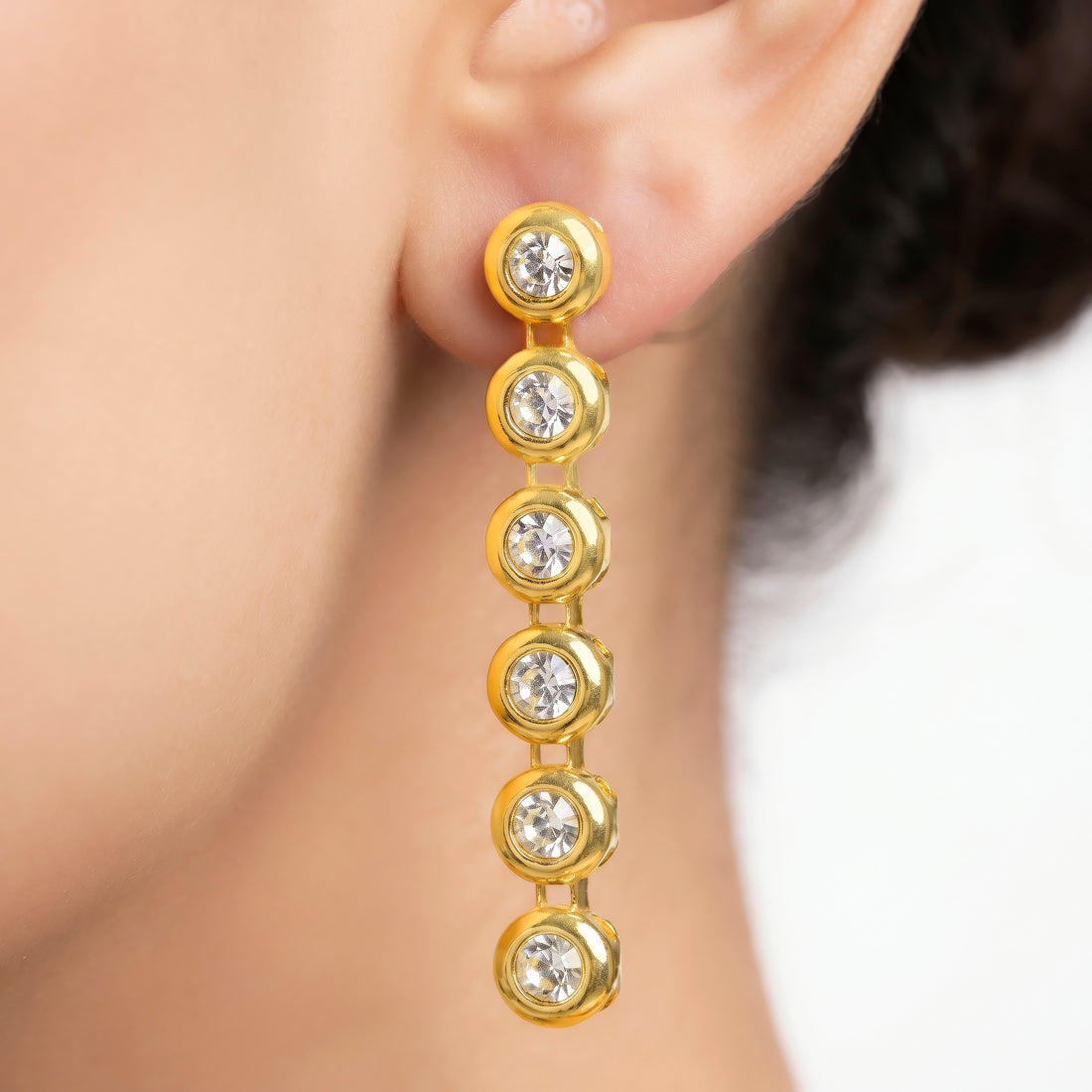 PRAO Earrings Anti-Tarnish Linear Drop With Crystals