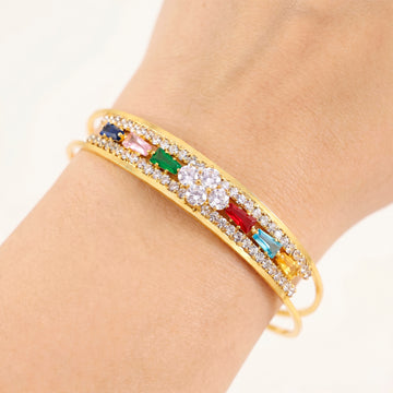 PRAO Bracelet Anti-Tarnish Adjustable Floral Rhinestone Bangle (Adjustable Size)