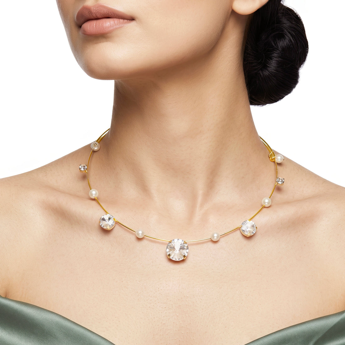 PRAO Necklace Anti-Tarnish Pearl Crystal Collar