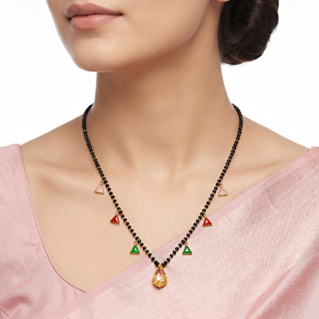 PRAO Necklace Anti-Tarnish Colorful Triangle Charm Teardrop Mangalsutra