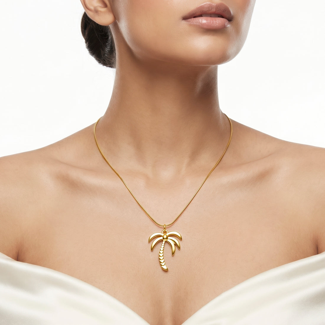 PRAO Necklace Anti-Tarnish Minimal Chain With Palm Tree Pendant