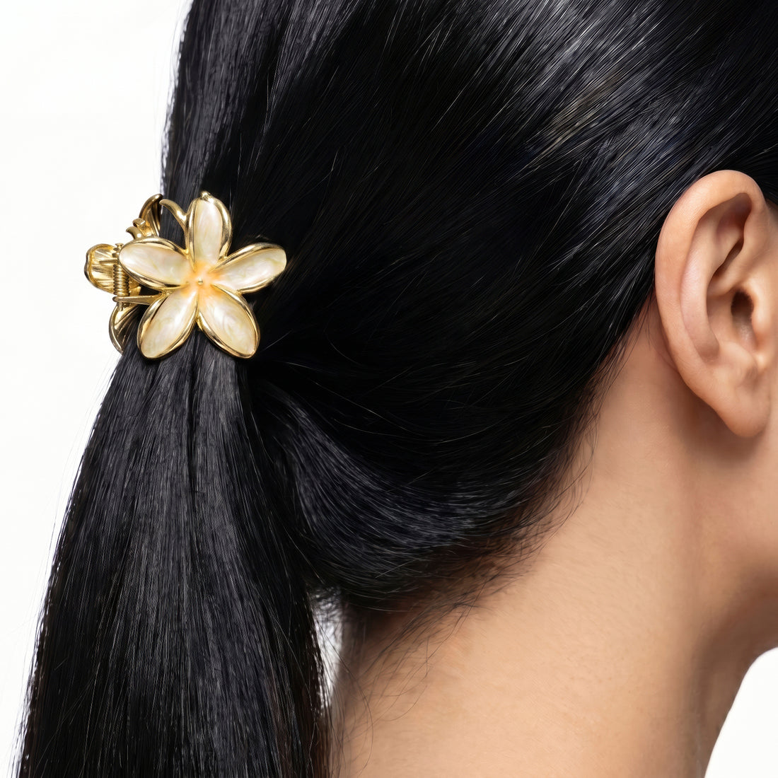 PRAO Hair Claw Clip Anti-Tarnish Ivory Yellow Five Petal Enamel Flower Pin