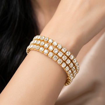 PRAO Bracelet Anti-Tarnish Multi-Row Crystal Stretch Cuff With Square Prong Setting (Adjustable Size)