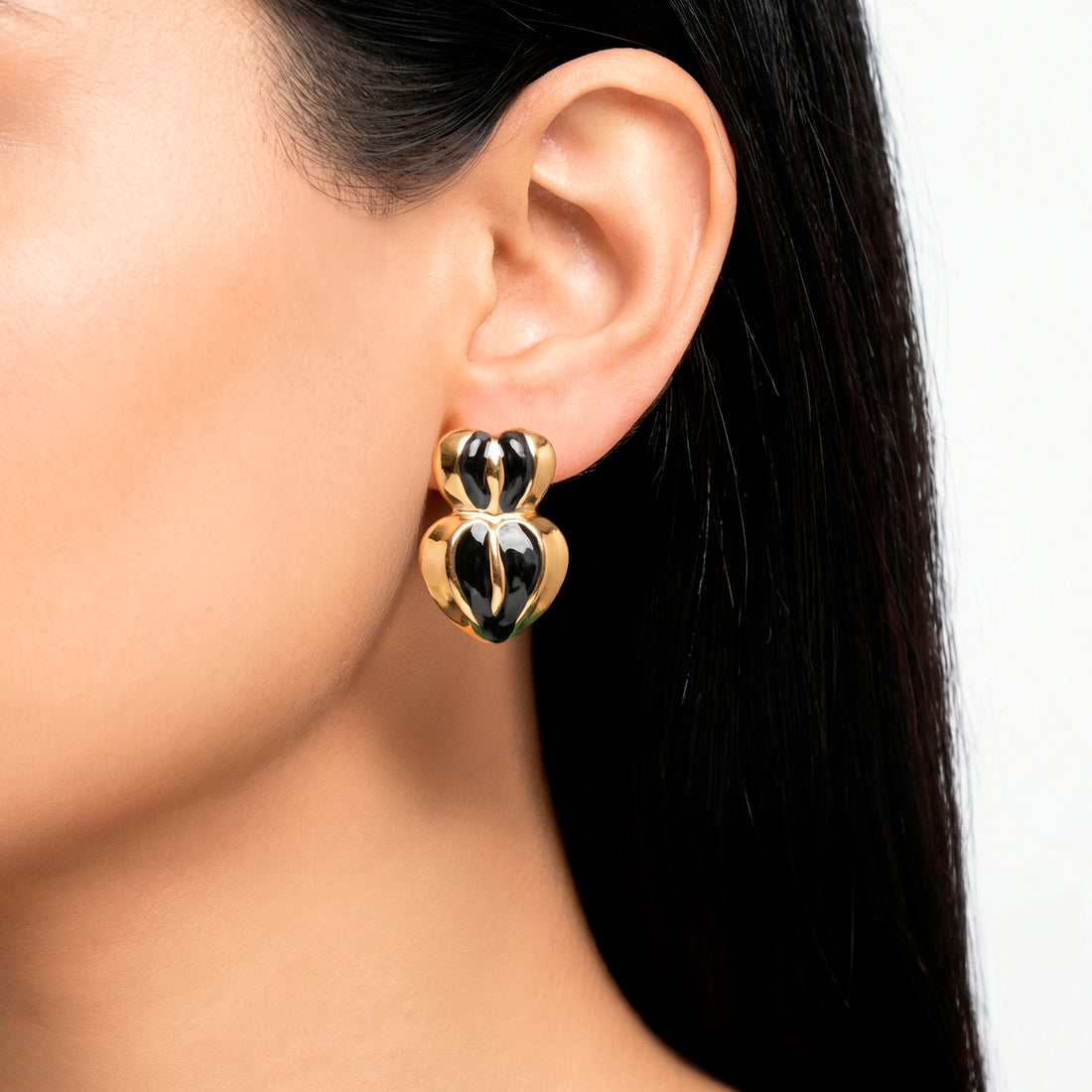 PRAO Earrings Anti-Tarnish Tiered Black Enamel Heart Drop