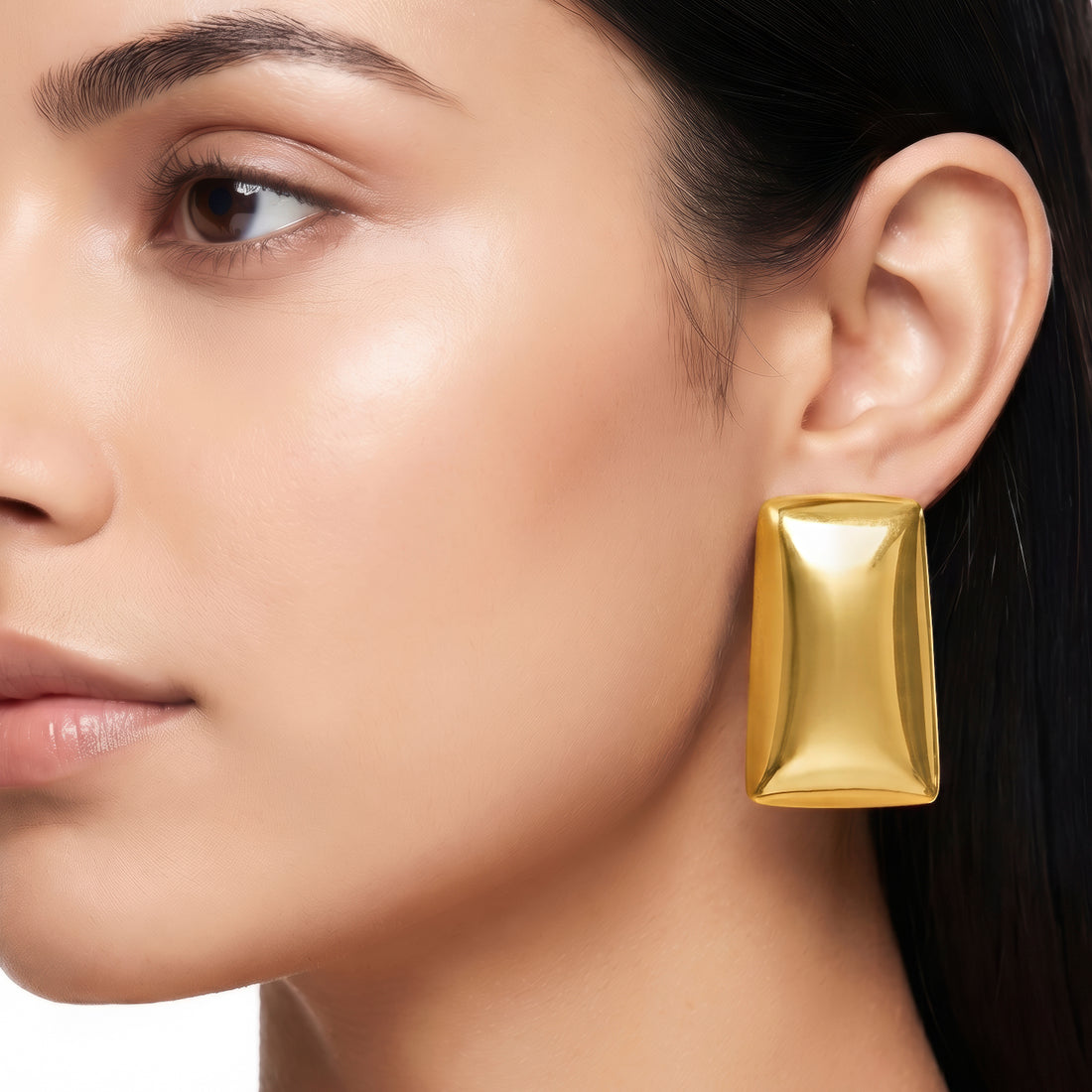 PRAO Earrings Anti-Tarnish Rectangular Metallic Statement