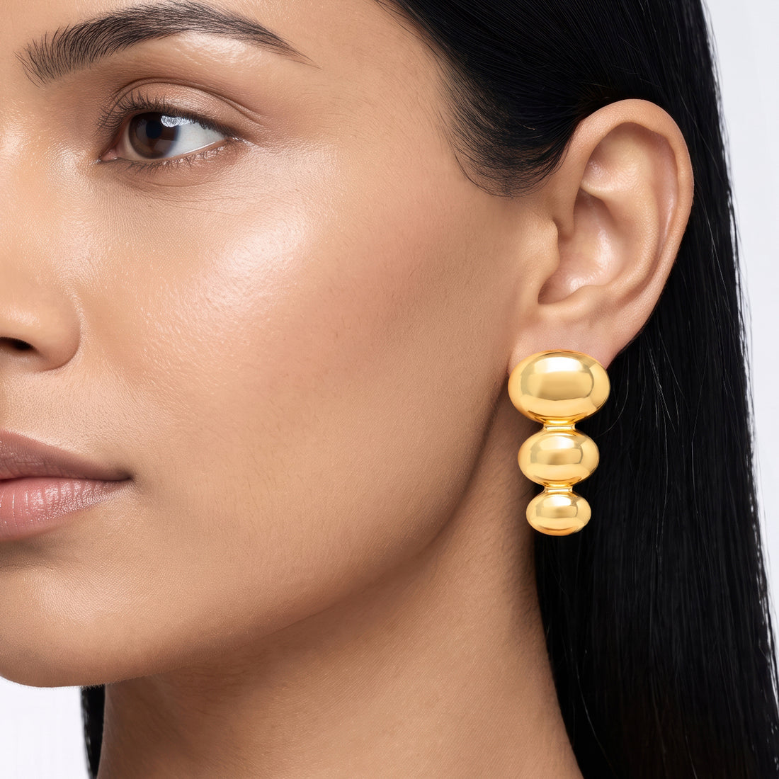 PRAO Earrings Anti-Tarnish Tiered Oval Drop