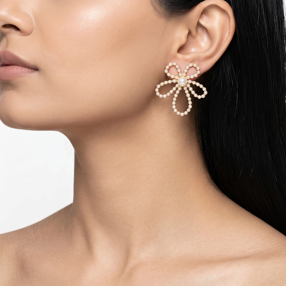 PRAO Earrings Anti-Tarnish Pearl Floral Studs