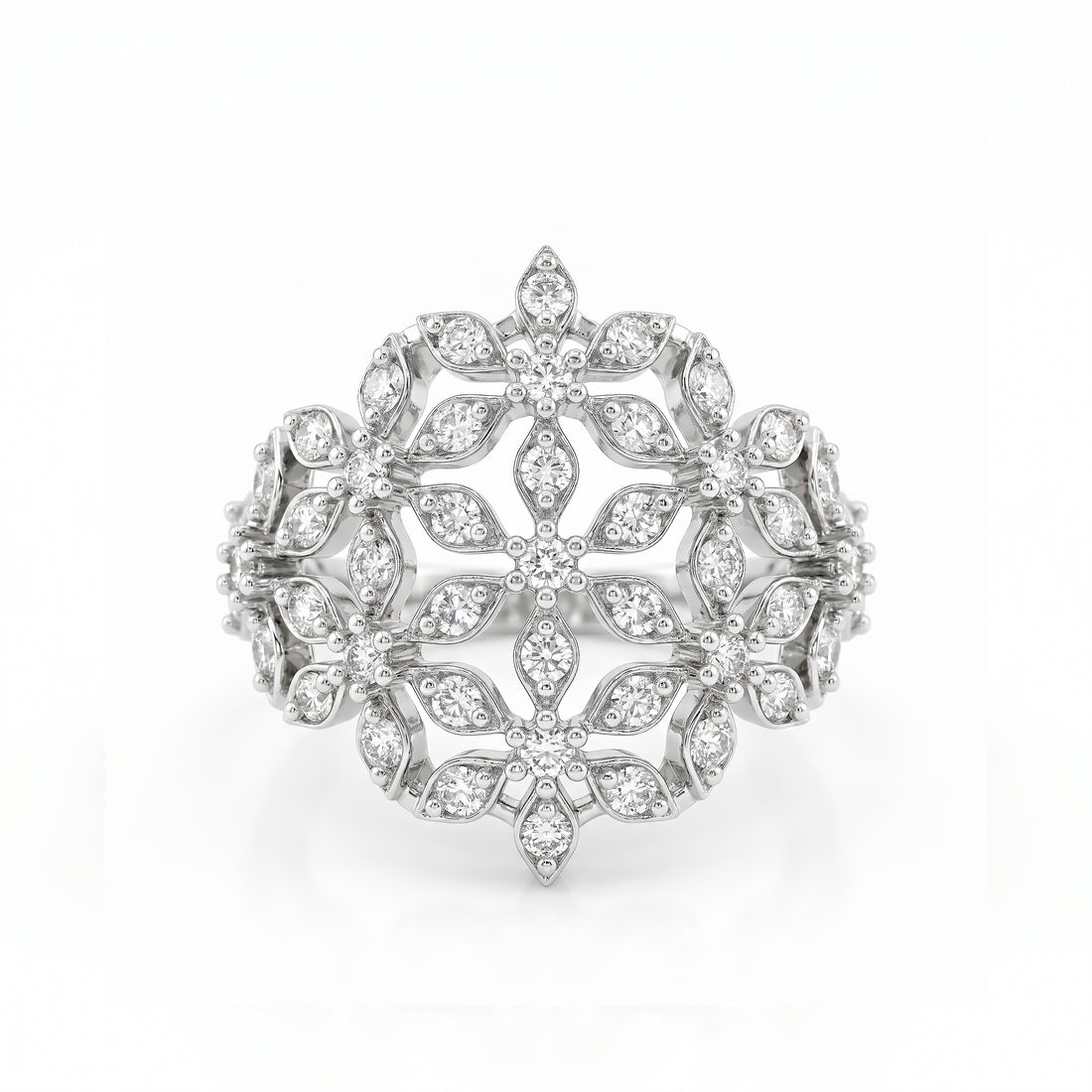 PRAO Ring Anti-Tarnish Floral Cluster Filigree (Adjustable Size)