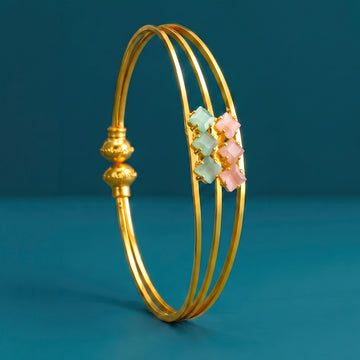 PRAO Bracelet Anti-Tarnish Triple Line Crystal Bangle (Adjustable Size)