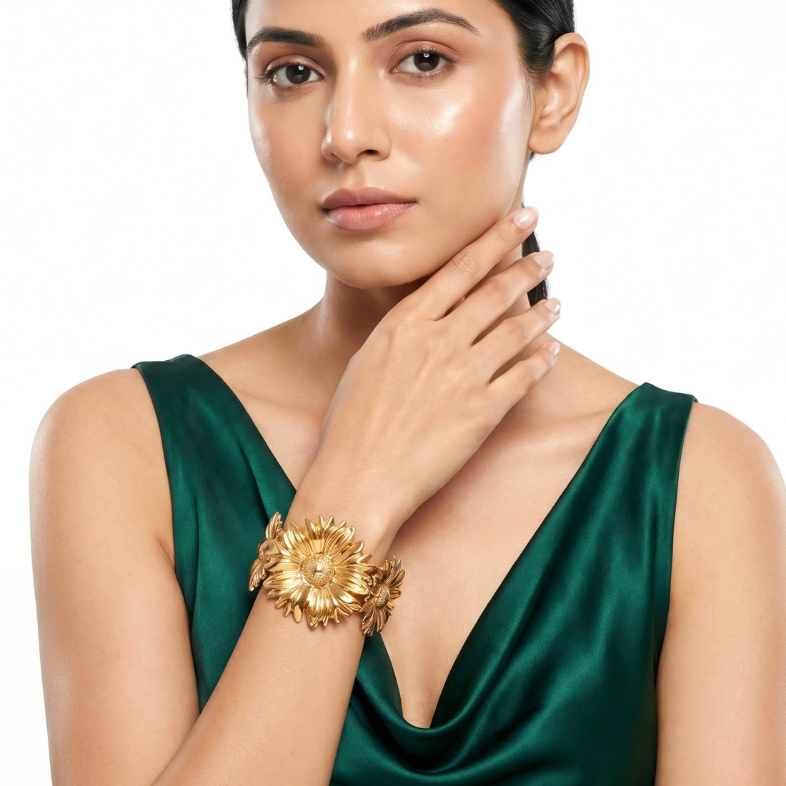 PRAO Bracelet Anti-Tarnish Golden Sunflower Cuff Bangle (Adjustable Size)