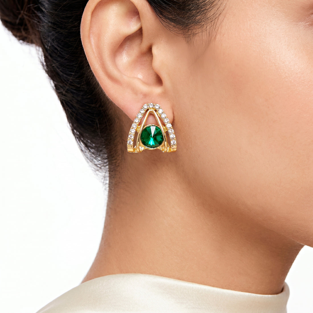 PRAO Earrings Anti-Tarnish Emerald Crystal Studs