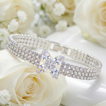 PRAO Bracelet Anti-Tarnish Marquise Crystal Butterfly Rhinestone (Adjustable Size)