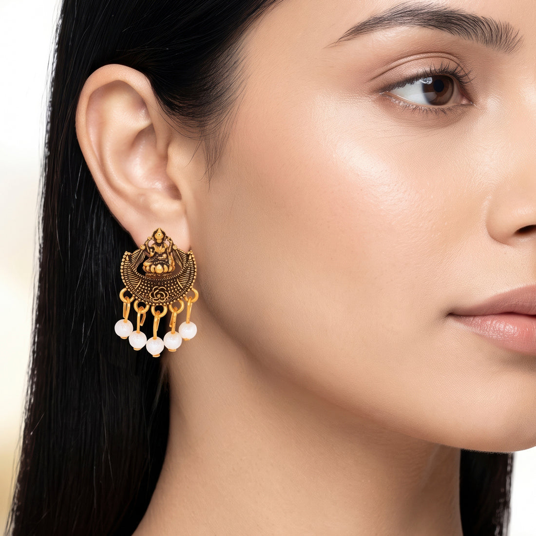 PRAO Earrings Anti-Tarnish Lakshmi Lotus Studs