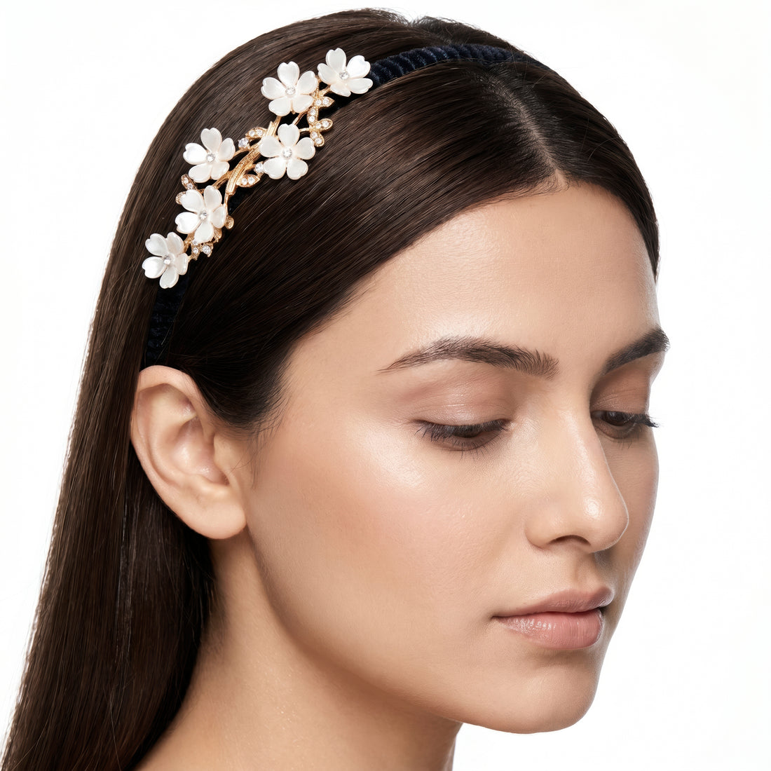PRAO Hairband Anti-Tarnish Black Floral Crystal