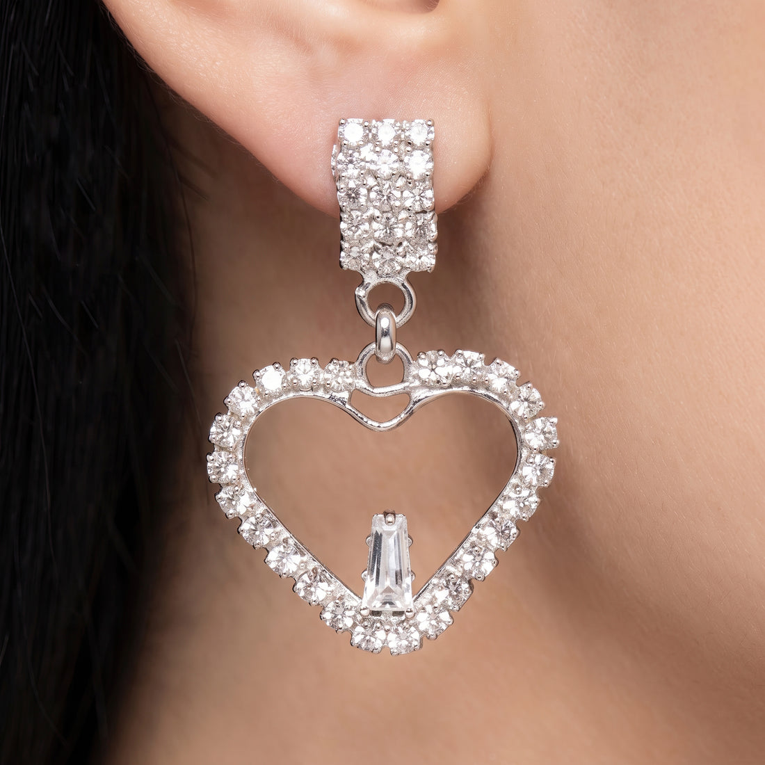 PRAO Earrings Anti-Tarnish Crystal Heart Drops