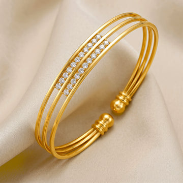 PRAO Bracelet Anti-Tarnish Triple Line Bangle (Adjustable Size)