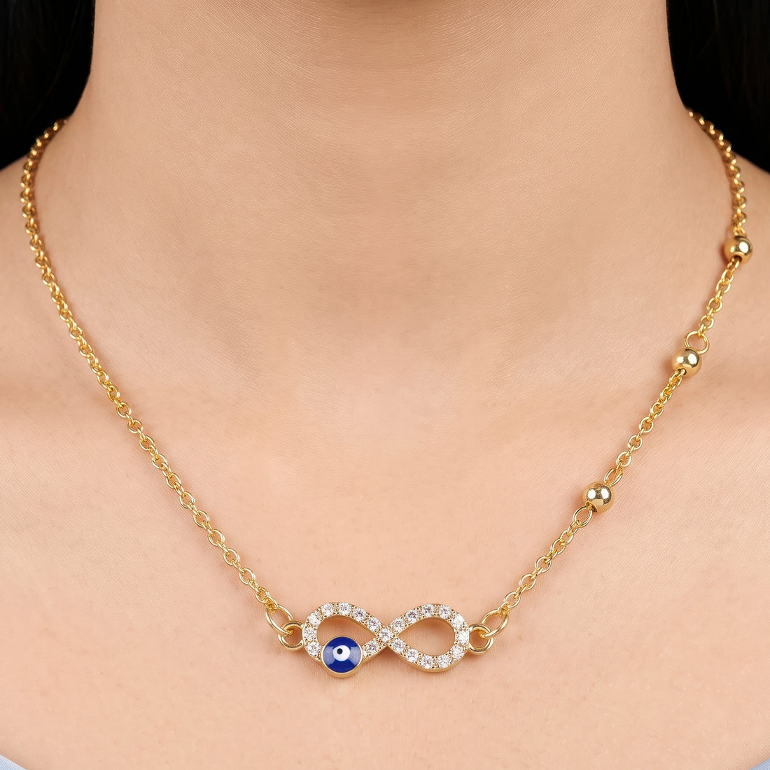 PRAO Necklace Anti-Tarnish Golden Chain With Evil Eye Pendant