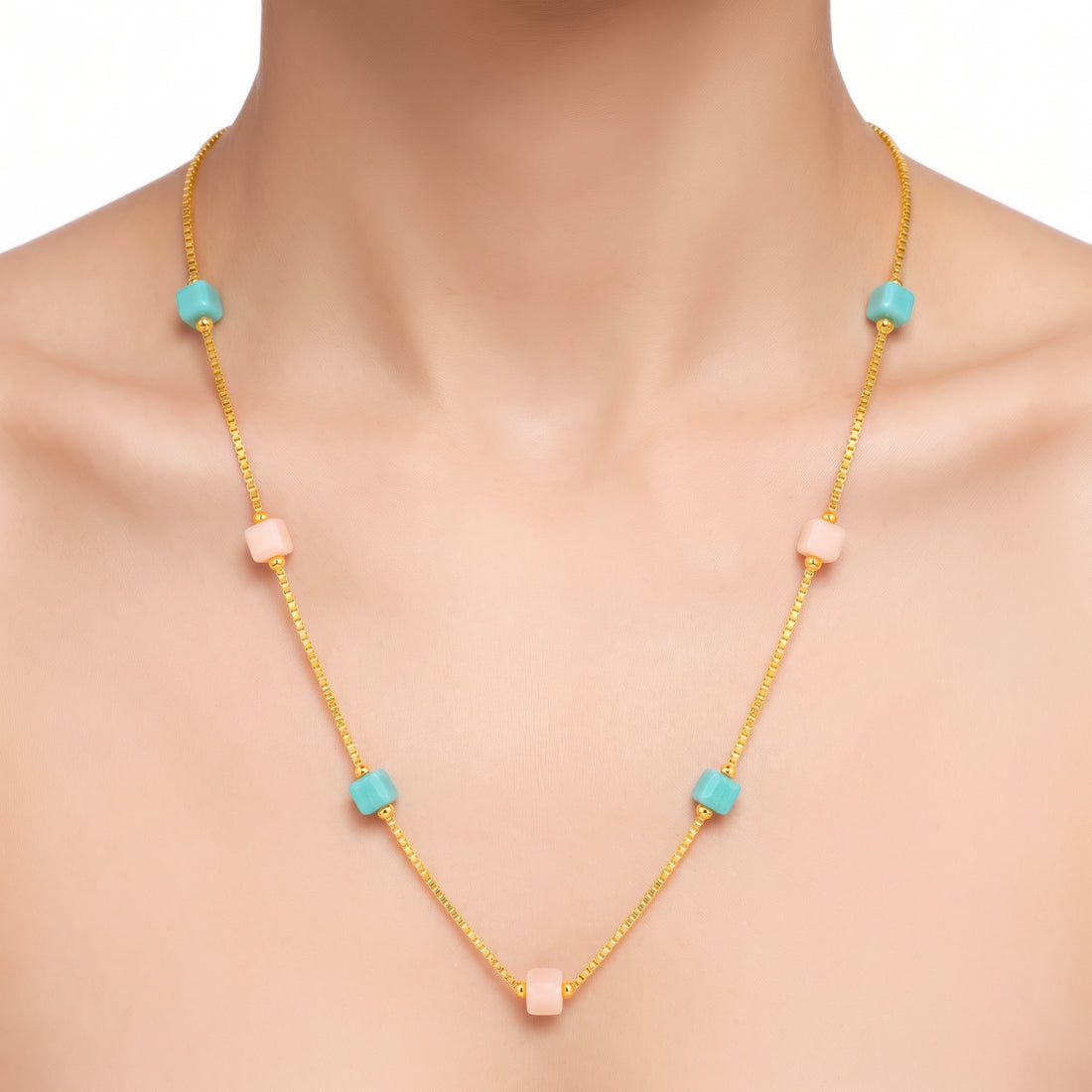 PRAO Necklace Anti-Tarnish Cubic Bead Chain