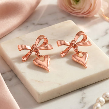 PRAO Earrings Anti-Tarnish Bow Tie Rose Gold Heart Studs